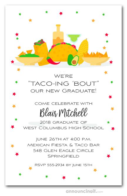 Get everything you need to build the perfect taco and nacho bar right here. Taco Bar Mexican Fiesta Graduation Party Invitations