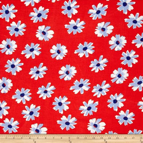 Rayon Challis Sweet Daisy Redblue From Fabricdotcom This Soft And