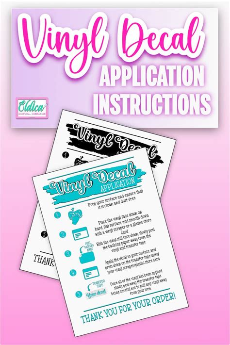 Printable Vinyl Decal Care Card Instructions Decal Application Order