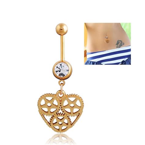 Pc Gold And Silver Color Rhinestone Crystal Gear Heart Barbells Navel