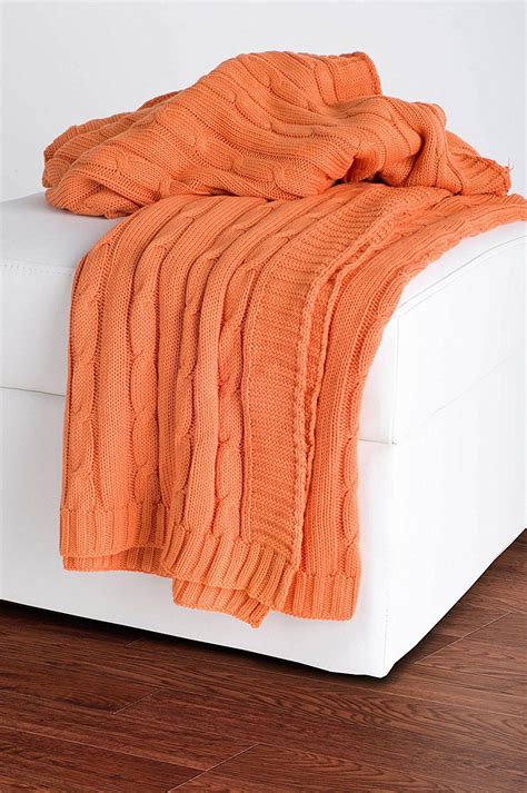 Rizzy Home Cable Knit Sweater Fabric Throw Orangeorange