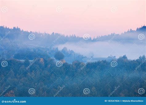 Beautiful Foggy Landscape Of Sunrise Mountains Fantastic Morning Foggy