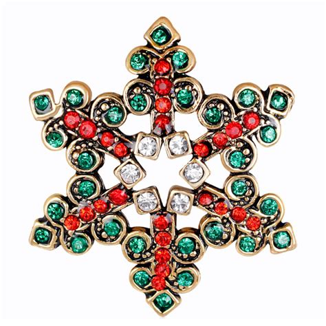 Vintage Christmas Snowflake Brooch For Women Colorful Austrian Rhinestone Snowflower Shape