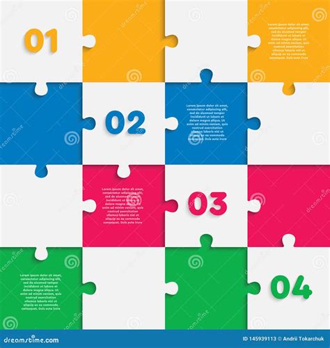Sixteen Pieces Puzzle Jigsaw Squares Infog Raphic Stock Vector