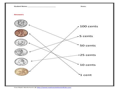 Match The Coins Worksheet For Kindergarten 1st Grade Lesson Planet