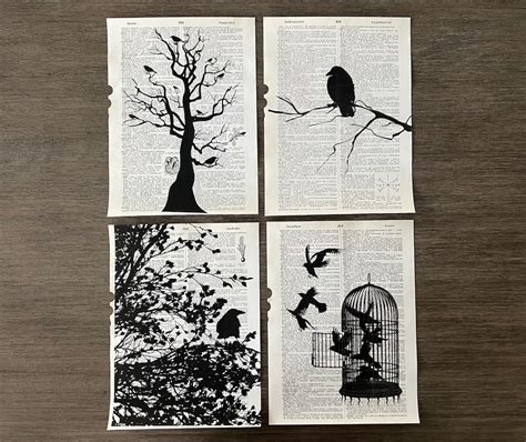 Raven Crow Themed Dictionary Prints Set Of Etsy