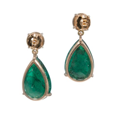 Emerald Diamond Dangle Earrings 18k Yellow Gold GIA Certified EBay