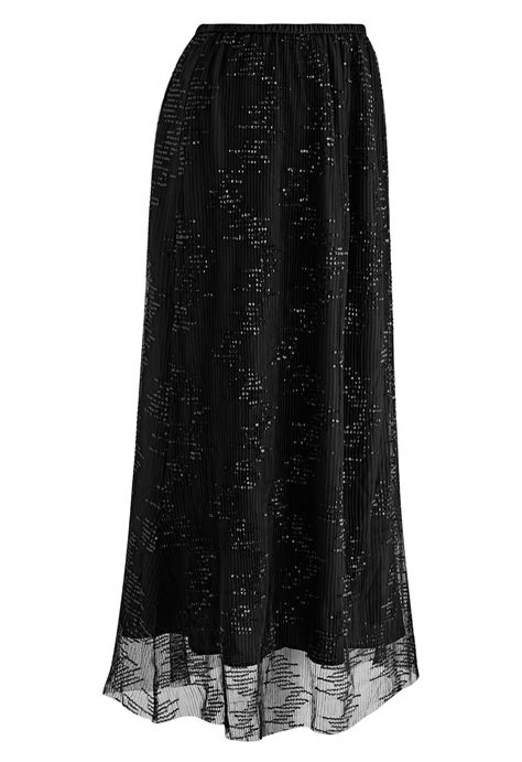 Sequin Embellished Mesh Maxi Skirt In Black Retro Indie And Unique