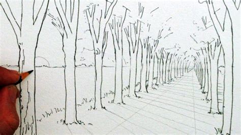 How To Draw In 1 Point Perspective A Road And Trees 1