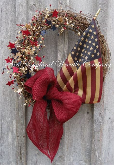 Americana Wreath Primitive Wreath Fourth Of July Patriotic Etsy