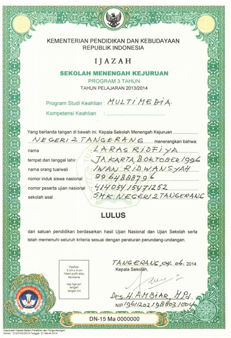 Pedoman Pengisian Blangko Ijazah Satuan Pendidikan Dasar Dan Menengah