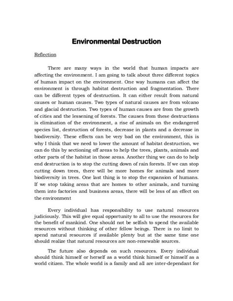 Reflection About Environmental Destruction