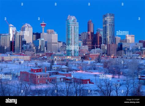 Vor Der Morgendämmerung Skyline Von Calgary Winter Calgary Alberta