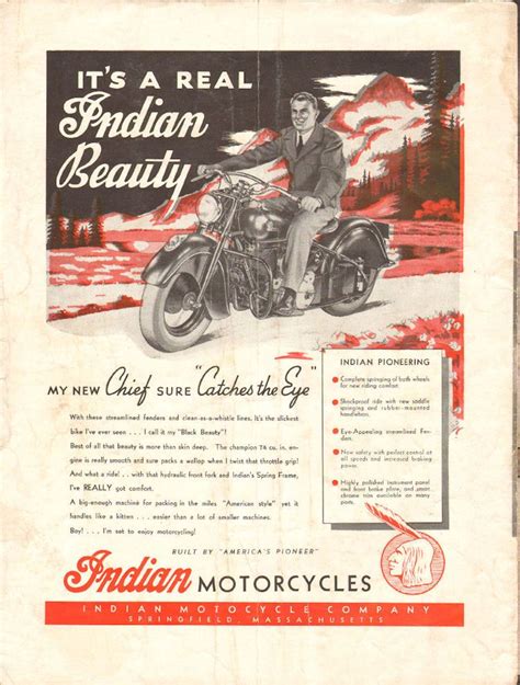 1946 Indian Chief Motorcycle 11 X 14 Matted Vintage Print Ad Art