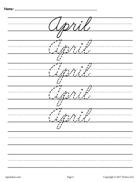 12 Months Of The Year Cursive Handwriting Worksheets Cursive