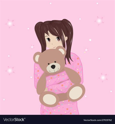 Anime Girl Hugging Teddy Bear