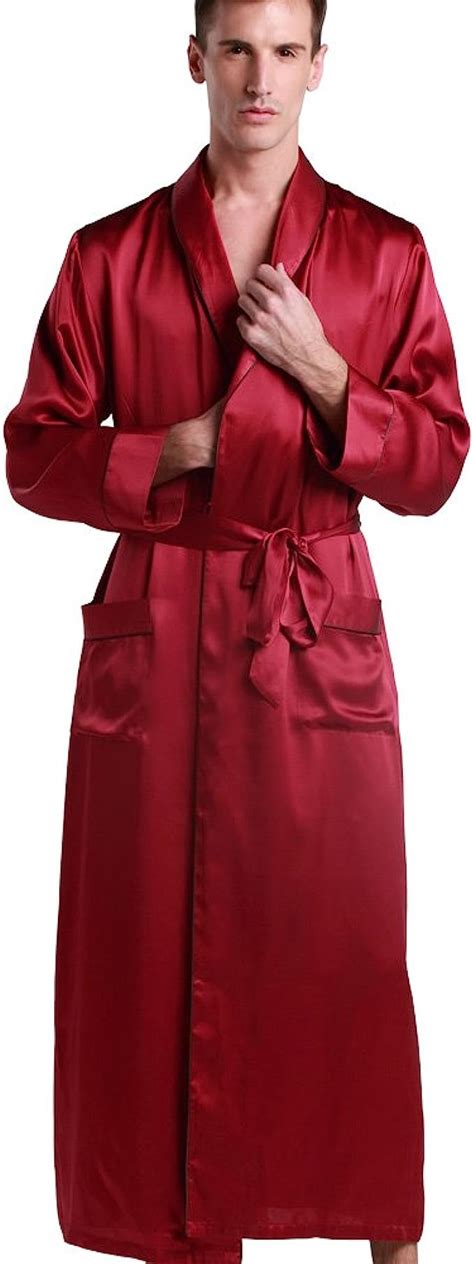 Lilysilk Mens Real Silk Robe 22 Momme Bath Robes Luxury Contrast Full Length 100 Silk Male Long