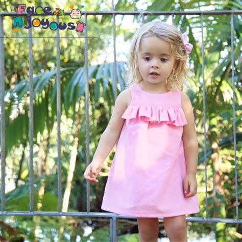2018 New Cotton Pink Princess Dress Toddler Baby Girl Solid Ruched