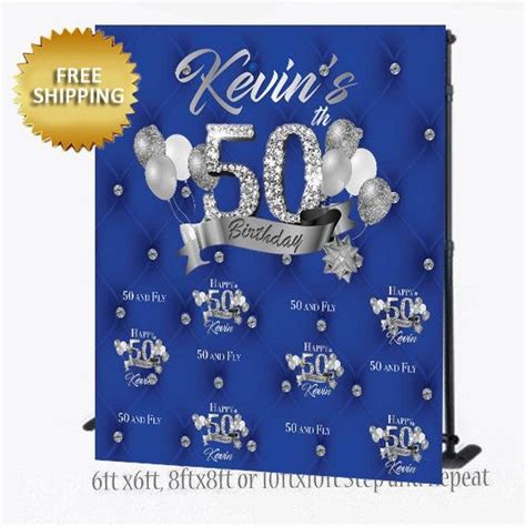 Blue And Silver Backdrop 50th Birthday Step And Repeat Tufted 80th