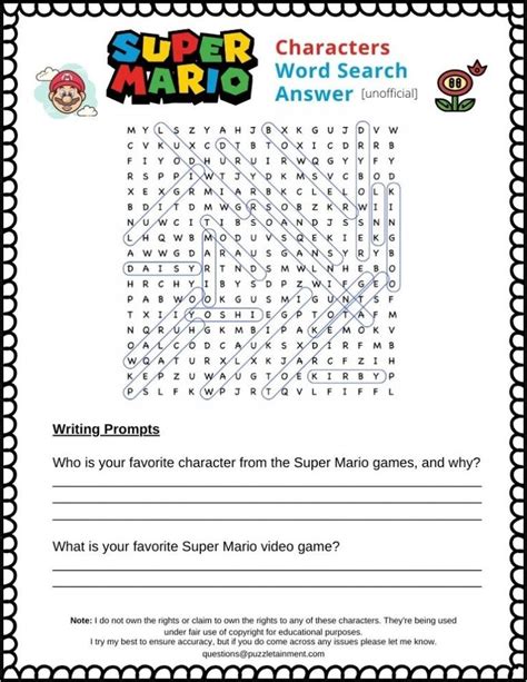Super Mario Word Search Printable Puzzle Unofficial Free Pdf In