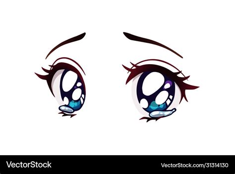 Sad Anime Eyes Tears In Her Big Blue Eyes Vector Image