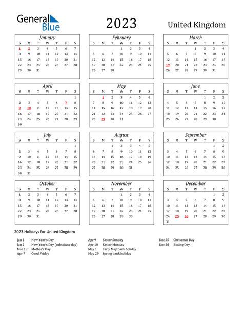 2023 United Kingdom Calendar With Holidays Calendar 2023 Calendar