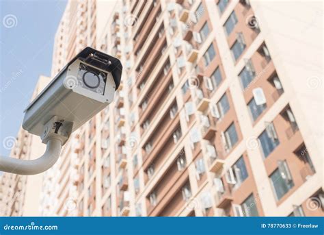 Cctv Camera In Front Of Residential Building Stock Image Image Of