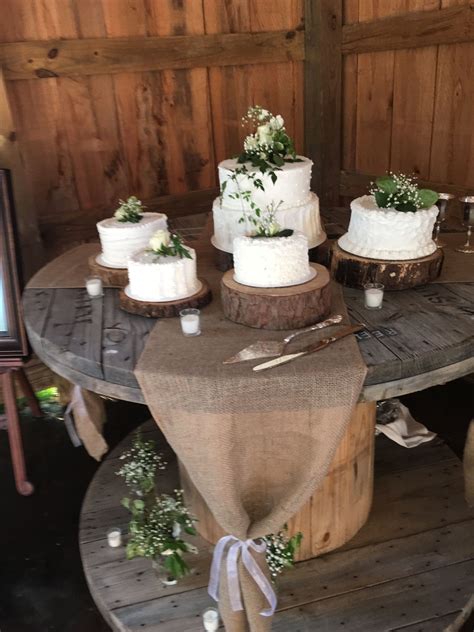 Rustic wedding cake table at The Hideaway! | Wedding cake table, Cake