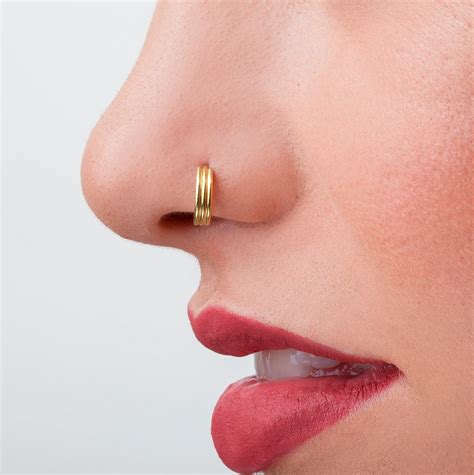 Solid Gold Nose Ring 14k Nose Cuff Wide Elegant Nose Ring Etsy Uk