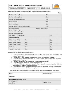 Fillable Online PERSONAL PROTECTIVE EQUIPMENT PPE ISSUE FORM Fax