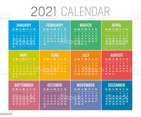 Year 2021 Calendar Vector Template Stock Illustration Download Image