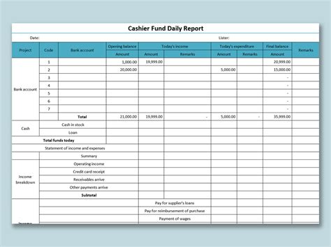 Excel Of Cashier Fund Daily Report Xls Wps Free Templates