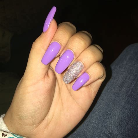 Coffin Purple Nails With Glitter