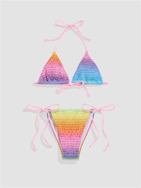 Smocked Triangle Top With Panty Bikini Set Bikinis Bikini Set Swimwear