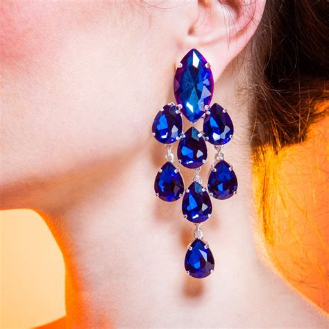 Sapphire Blue Earrings Clip On Or Pierced Large Statement Etsy