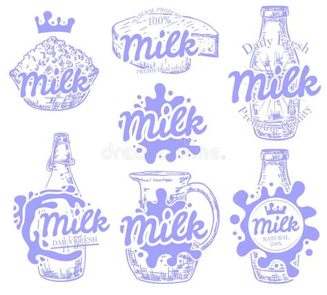 Milk Emblems And Dairy Labels With Splashes And Blots Vector Mi Stock