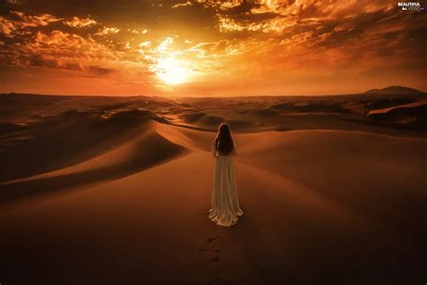 Great Sunsets Desert Women Beautiful Views Wallpapers 2048x1365