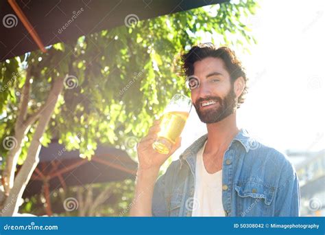 Guy Drinking Beer In Summer At Outdoor Bar Stock Photo Image Of Cool