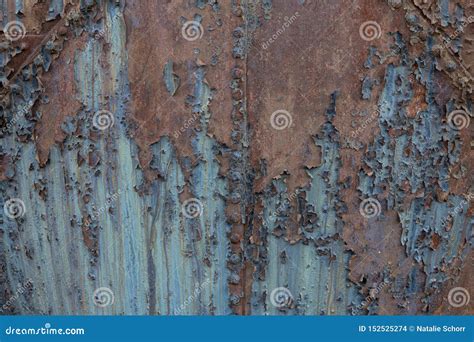 Background Of Riveted Metal With Rust And Peeling Paint Texture Stock