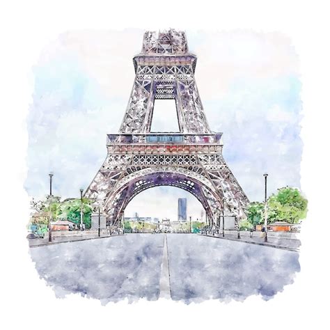 Torre Eiffel París Francia Acuarela Dibujo Dibujado A Mano Ilustración