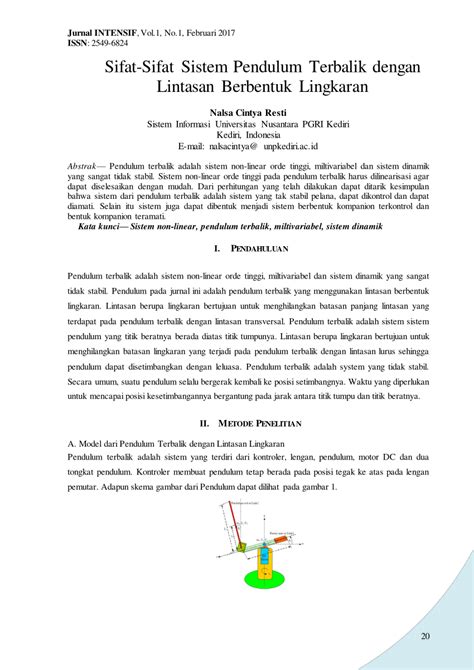 Pdf Sifat Sifat Sistem Pendulum Terbalik Dengan Lintasan Berbentuk