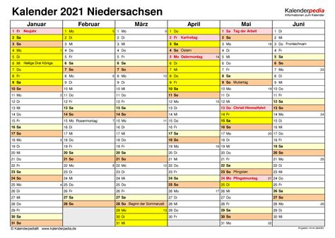Die woche beginnt am montag. Kalender 2021 Niedersachsen: Ferien, Feiertage, Excel-Vorlagen
