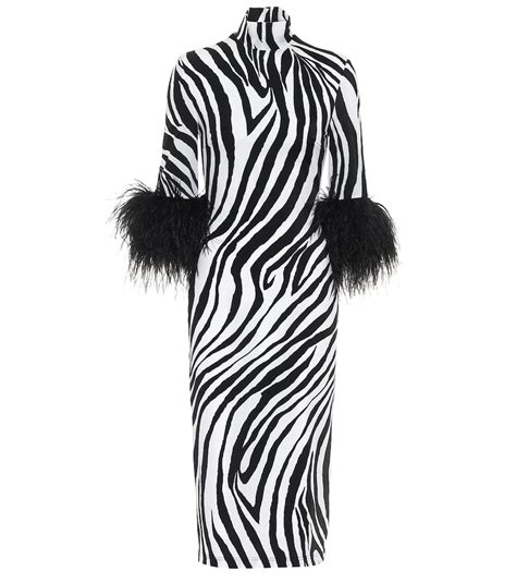 Feather Trimmed Zebra Print Midi Dress By Halpern Coshio Online Shop