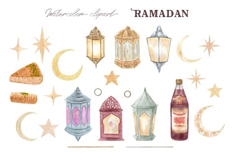 Ramadan Watercolor Clipart Patterns Creative Market