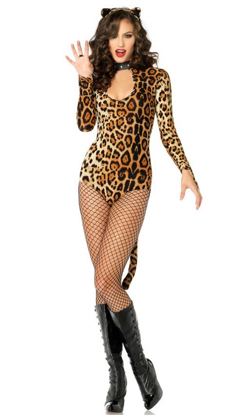 Fashion Care 2u L1453 Sexy Leopard Catsuit V Collar Long Sleeves Costume