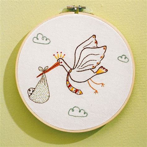 Stork Baby Hand Embroidery Pattern Towel Embroidery, Free Motion ...