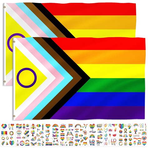 progress pride flag sticker set 2 pieces regenbogen flagge 150x90 cm 10 stück lgbtq sticker