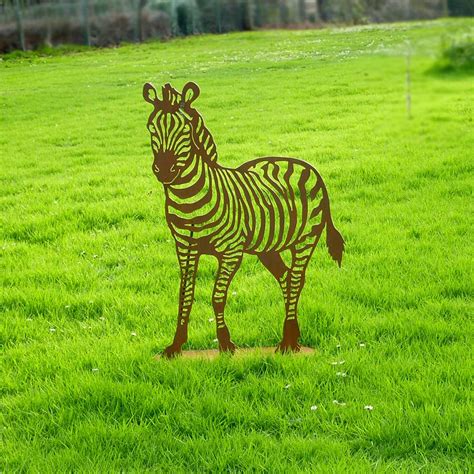 Mit spitze zum einschlagen in holz. Metall Zebra Deko Figur Edelrost Garten