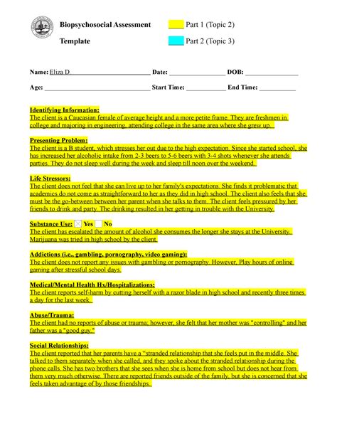 Biopsychosocial Assessment Example Fill And Sign Printable Hot Sex My