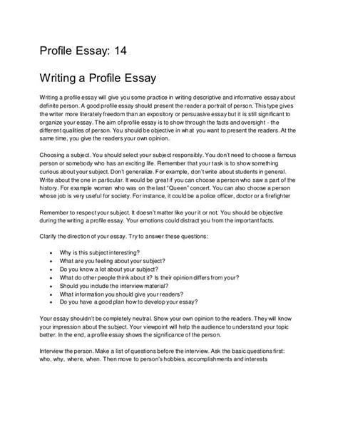 Get What Is A Profile Essay Examples Transparant Essay